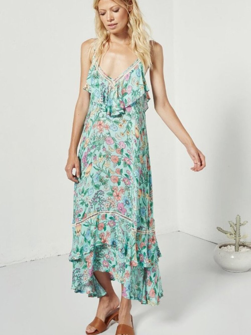 Spell & The Gypsy Sayulita Frill Floral Maxi Dress in Birthstone